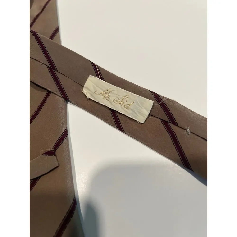 Vintage Vitaliano Pancaldi Men's Silk Bespoke Necktie Brown Maroon Stripes JL